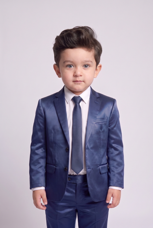 Costume Infantil Slim Italiano Poliviscose Azul Indico - Nicolas de frente