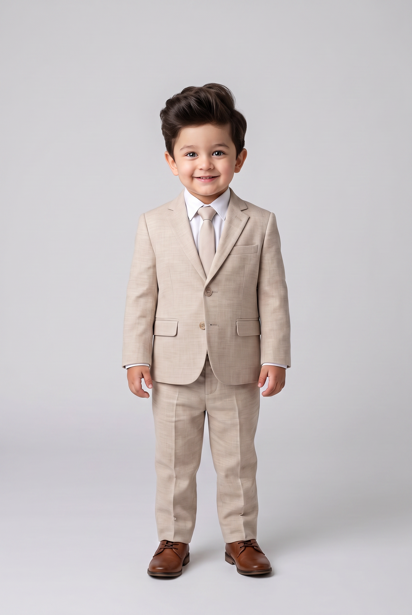 Costume Infantil Slim Italiano Melange Bege - corpo inteiro