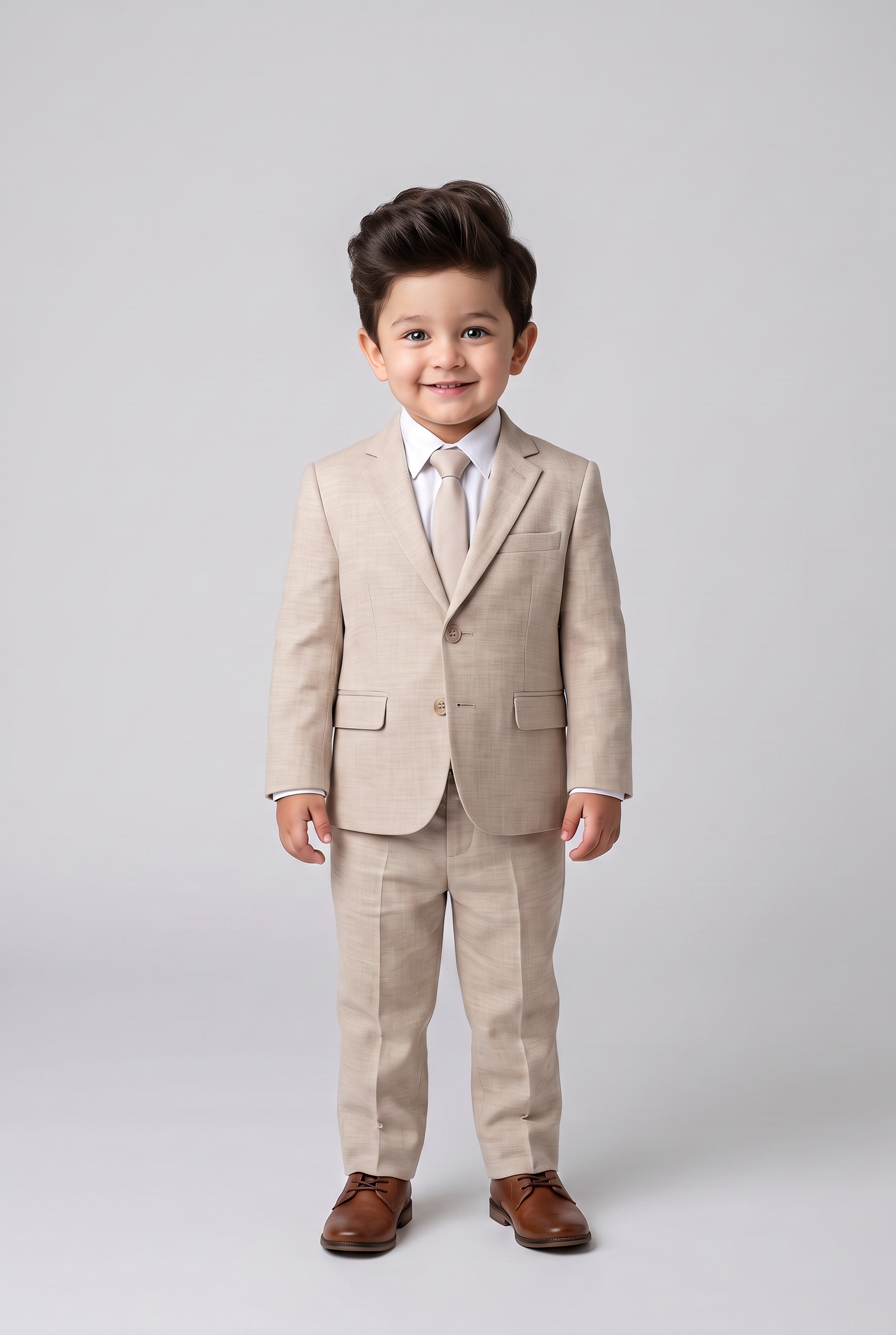 Costume Infantil Slim Italiano Melange Bege - corpo inteiro