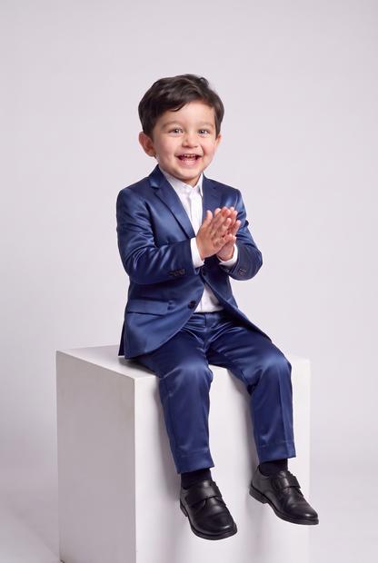 Costume Infantil Slim Italiano Poliviscose Azul Indico - sentado no cubo