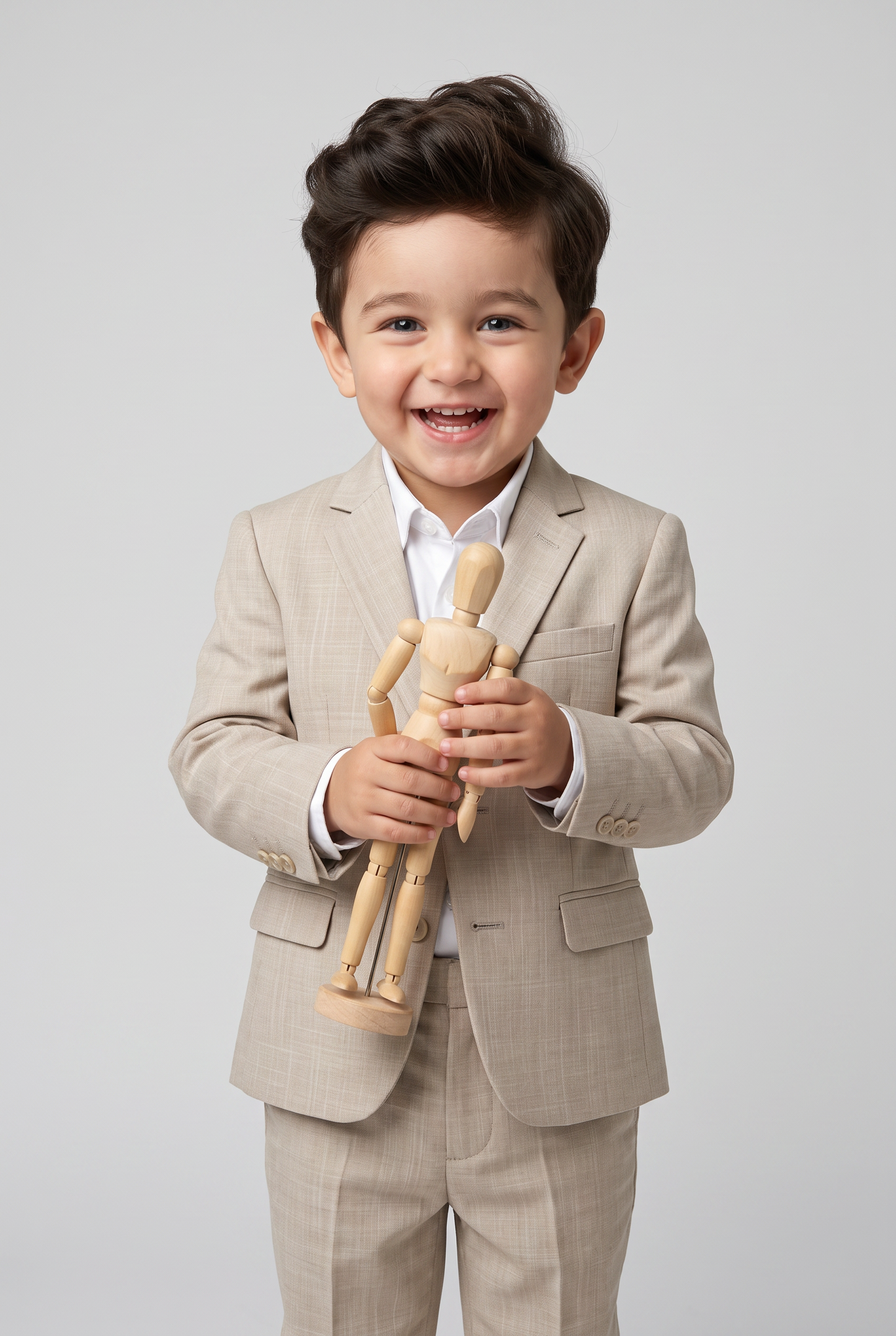 Costume Infantil Slim Italiano Melange Bege - menino com brinquedo
