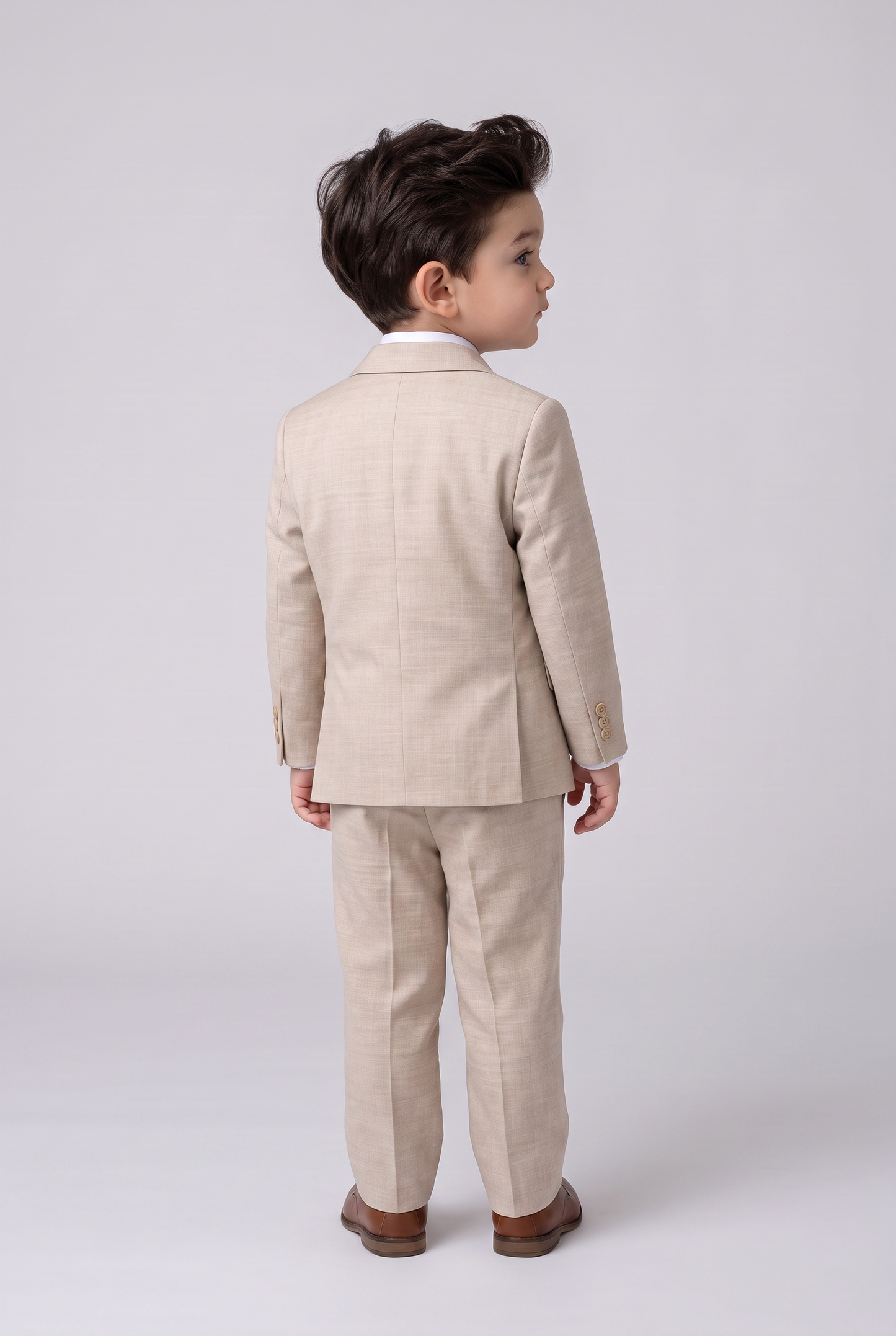 Costume Infantil Slim Italiano Melange Bege - vista de costas