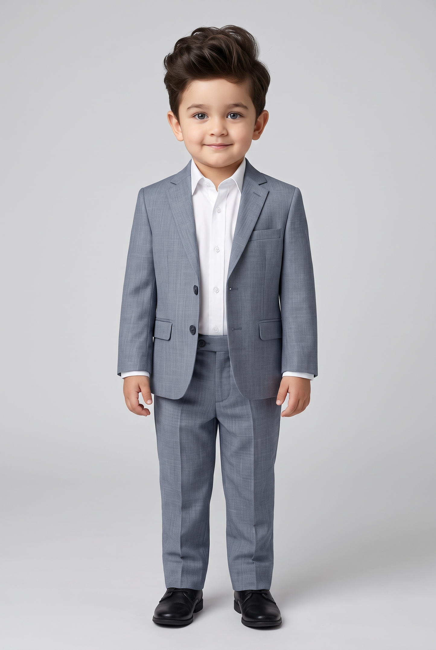 Costume Infantil Slim Italiano Melange Cinza Médio - corpo inteiro