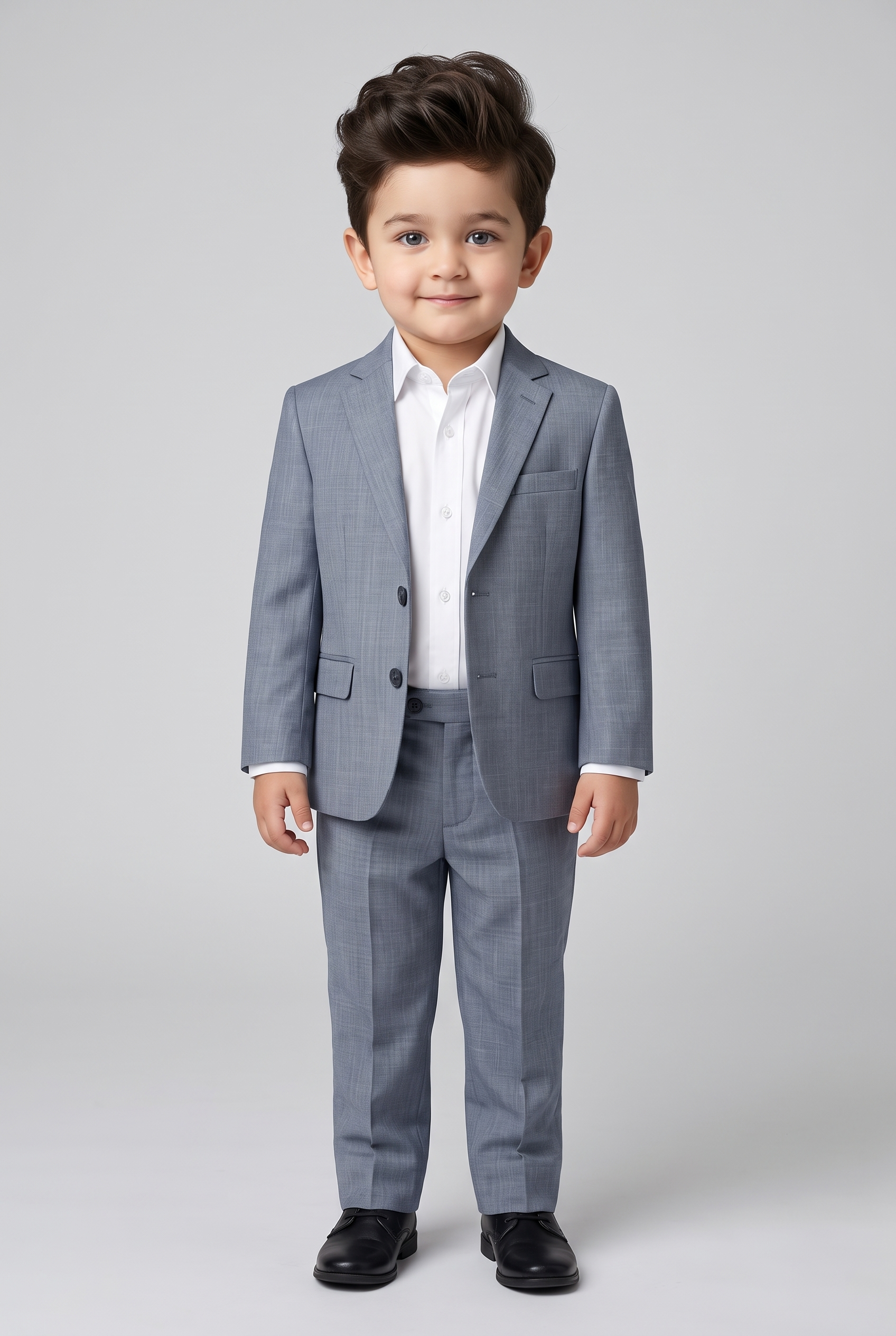 Costume Infantil Slim Italiano Melange Cinza Médio - corpo inteiro