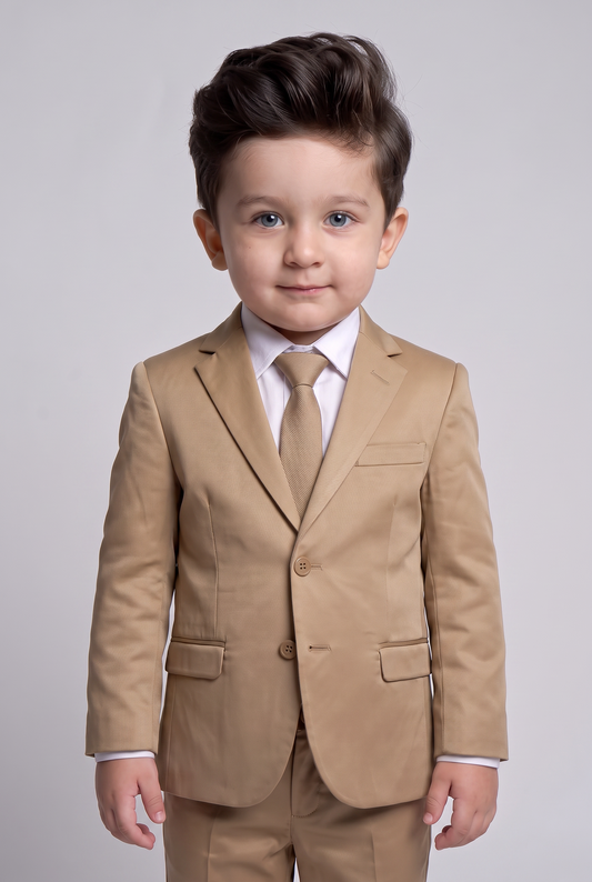 Costume Infantil Slim Italiano Poliviscose Caqui - Nicolas de frente