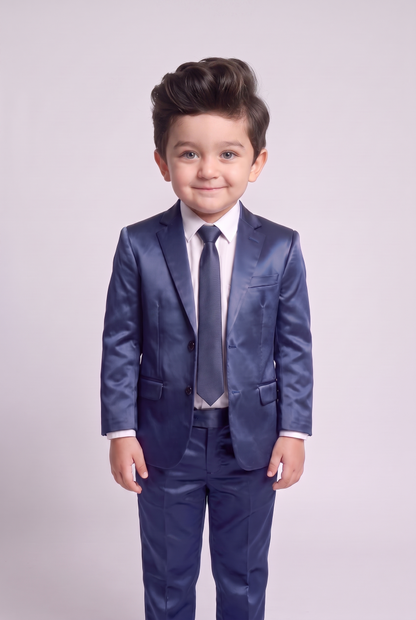 Costume Infantil Slim Italiano Poliviscose Azul Indico - menino em pe corpo inteiro