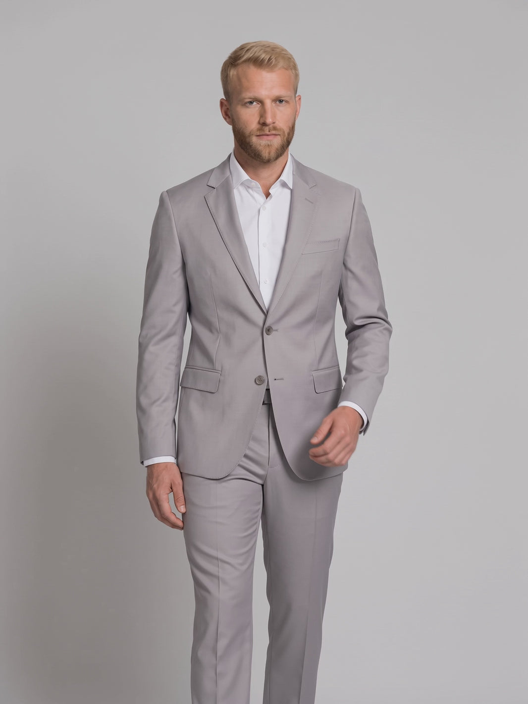 Costume Slim Italiano Poliviscose Cinza Claro em movimento