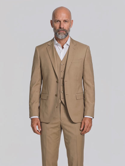 Terno Slim Italiano Poliviscose Cáqui em movimento