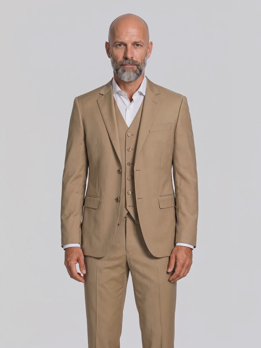 Terno Slim Italiano Poliviscose Cáqui em movimento