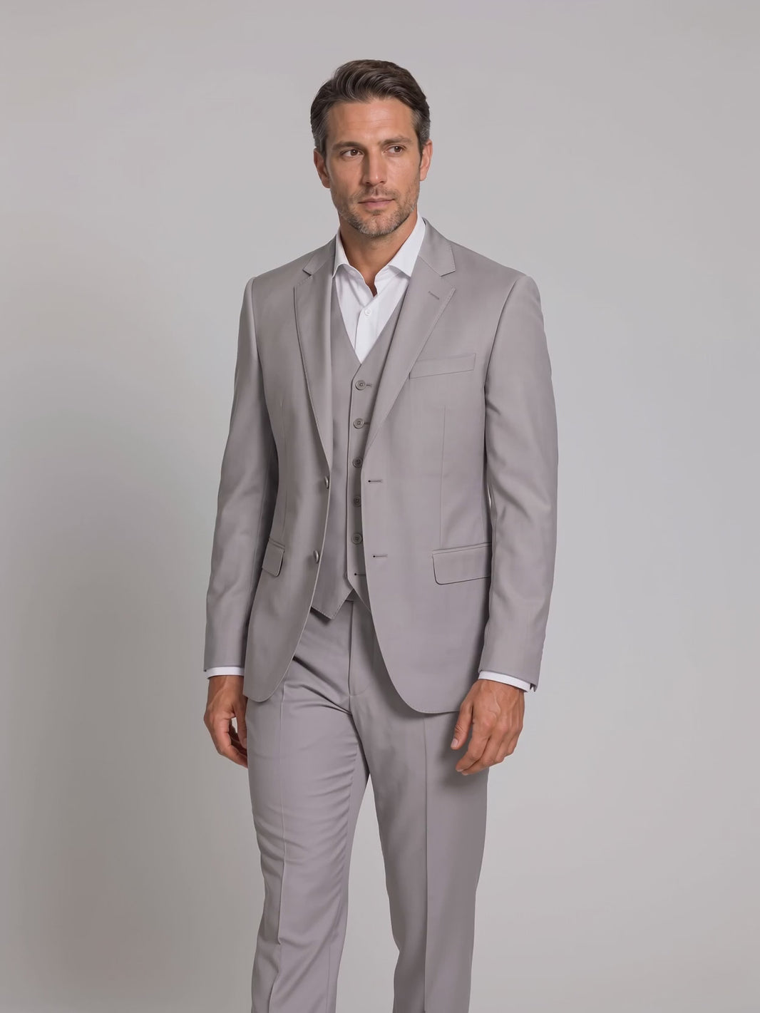 Terno Slim Italiano Poliviscose Cinza Claro em movimento