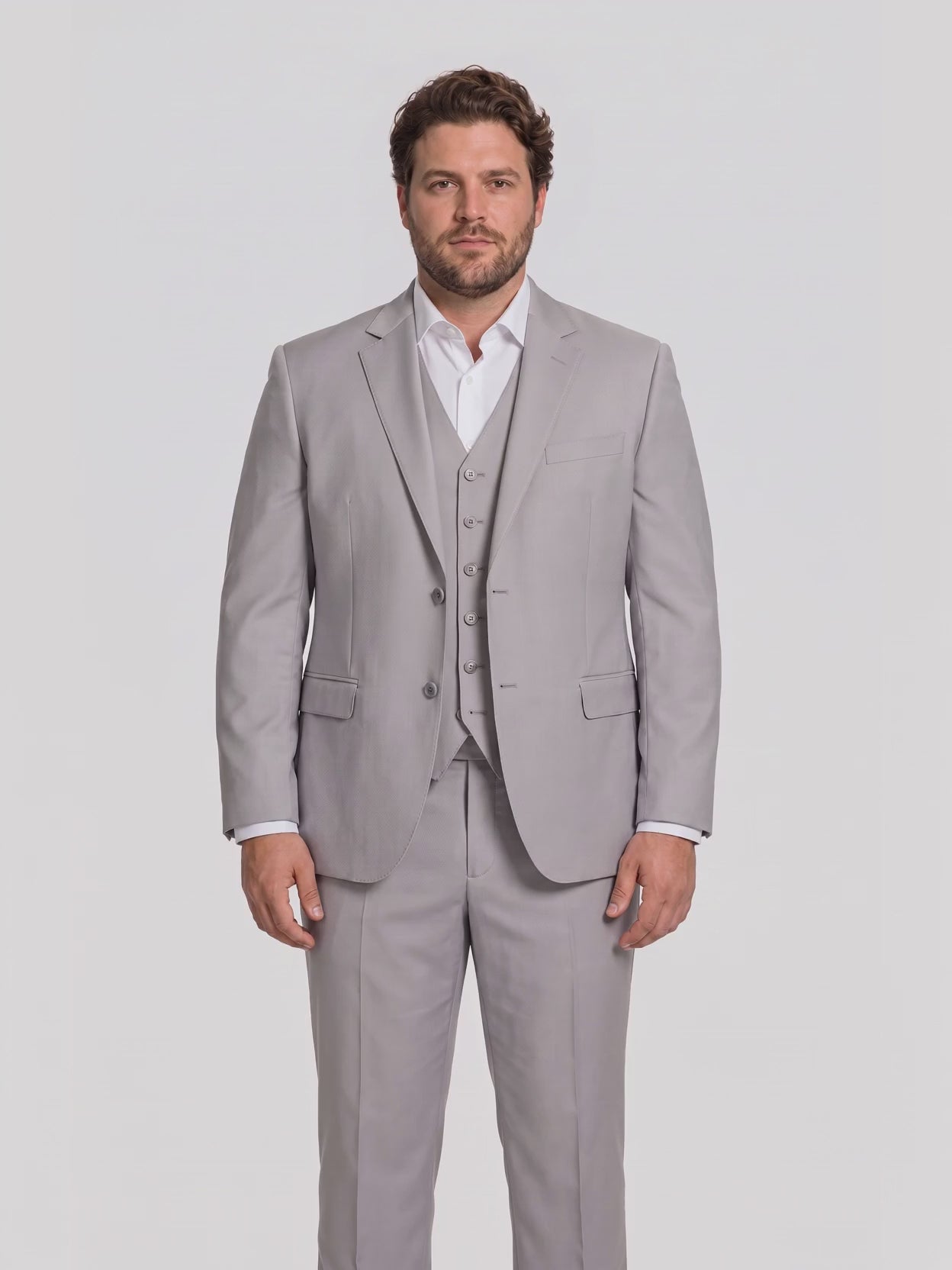 Terno Plus Size Microfibra Cinza Claro em movimento