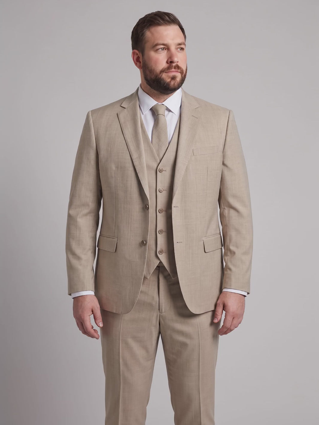Terno Plus Size Melange Bege em movimento