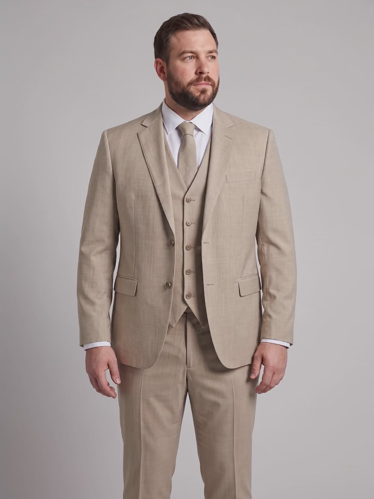 Terno Plus Size Melange Bege em movimento